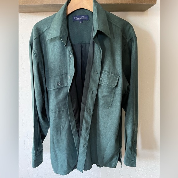 Oscar De La Renta| Teal Velvety Button Down Long Sleeve Blouse, Size Small••• - Picture 2 of 14